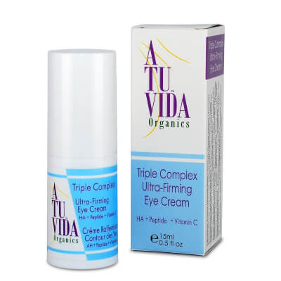 A Tu Vida Organics Anti-Aging Eye Cream works to reduce the appearance of dark circles, wrinkles, and puffiness