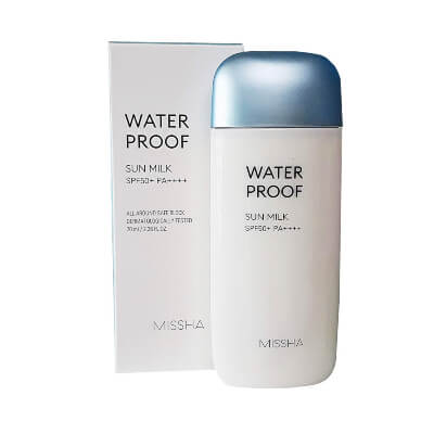 Missha All Around Safe Block Waterproof Sun Milk SPF50+PA+++ is an updated formula that is sweat, water and sebum proof