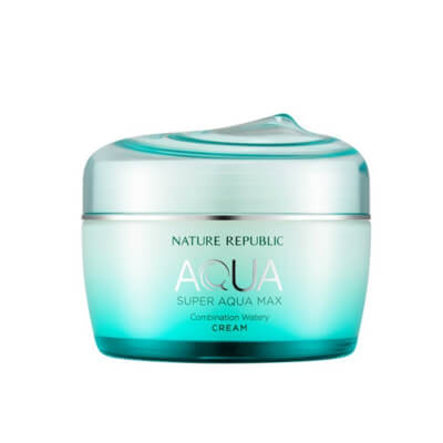 Nature Republic Super Aqua Max Fresh Watery Cream For Oily Skin refreshes and energizes the skin using a potent brew of deep sea minerals and marine plants